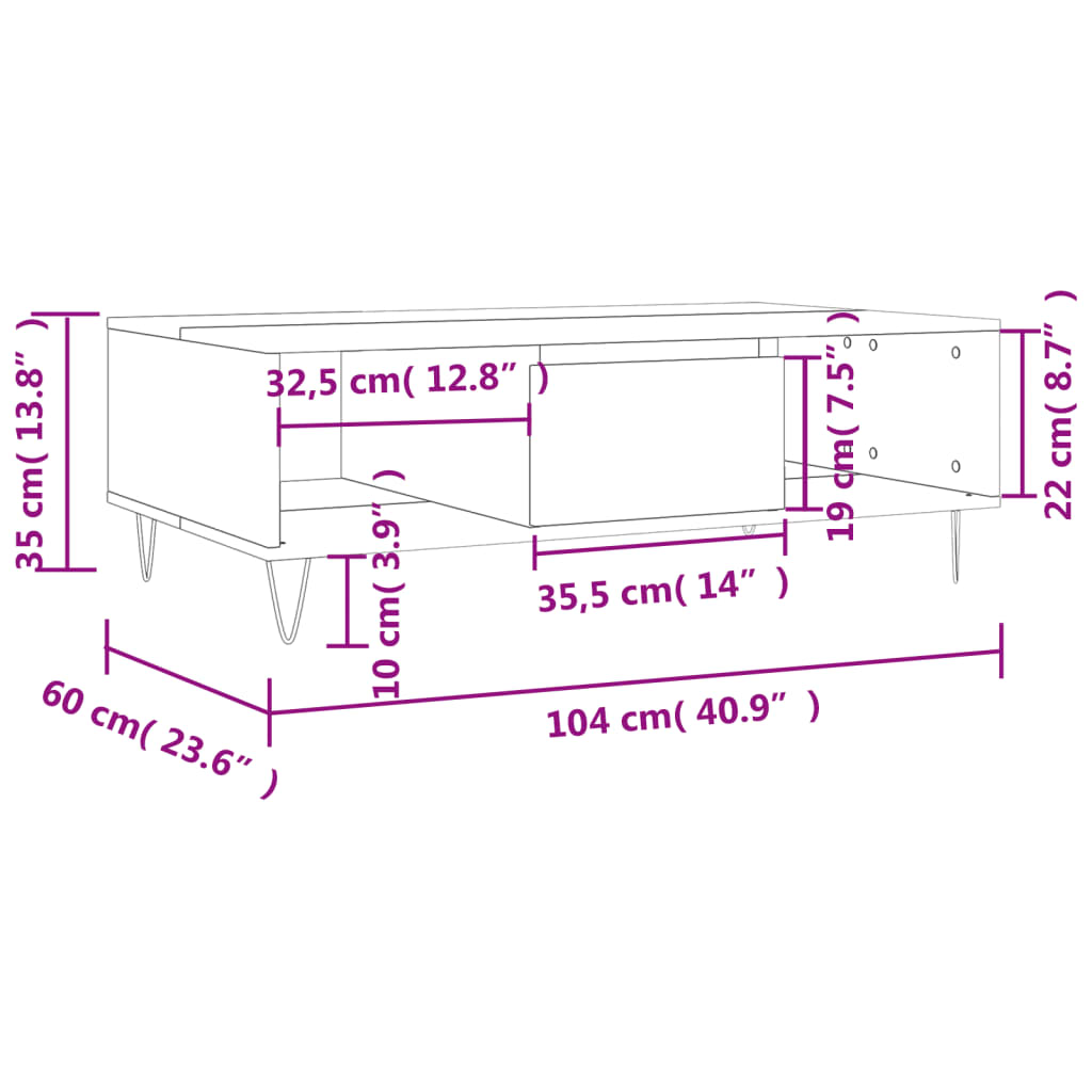 Salontafel 104x60x35 cm bewerkt hout sonoma eikenkleurig is nu te koop bij PeponiXL, paradijselijk wonen!