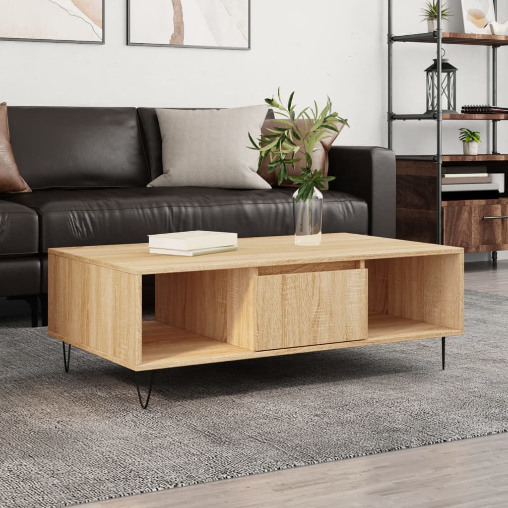 Salontafel 104x60x35 cm bewerkt hout sonoma eikenkleurig is nu te koop bij PeponiXL, paradijselijk wonen!