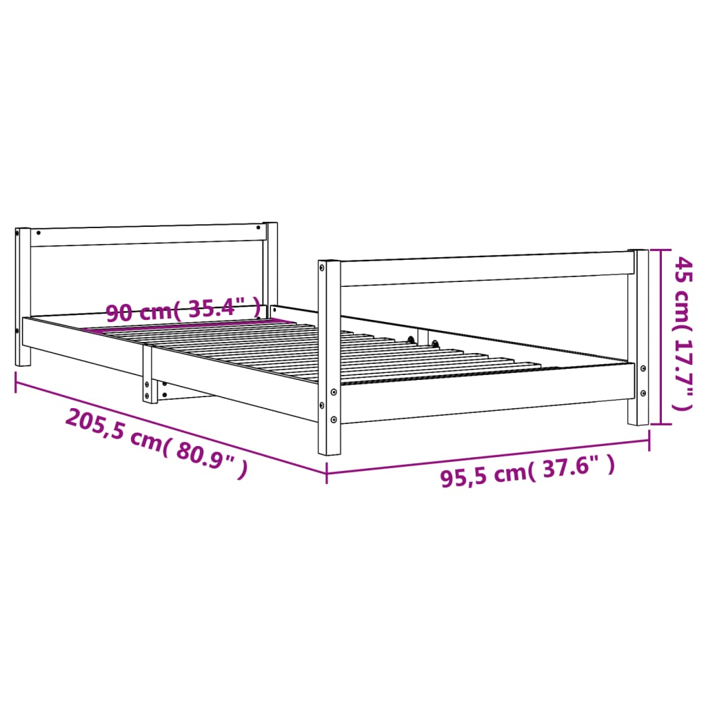 Kinderbedframe 90x200 cm massief grenenhout zwart is nu te koop bij PeponiXL, paradijselijk wonen!