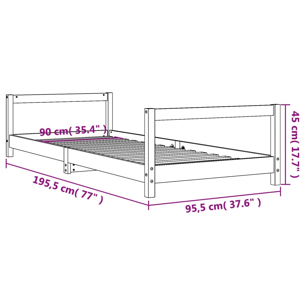 Kinderbedframe 90x190 cm massief grenenhout zwart is nu te koop bij PeponiXL, paradijselijk wonen!