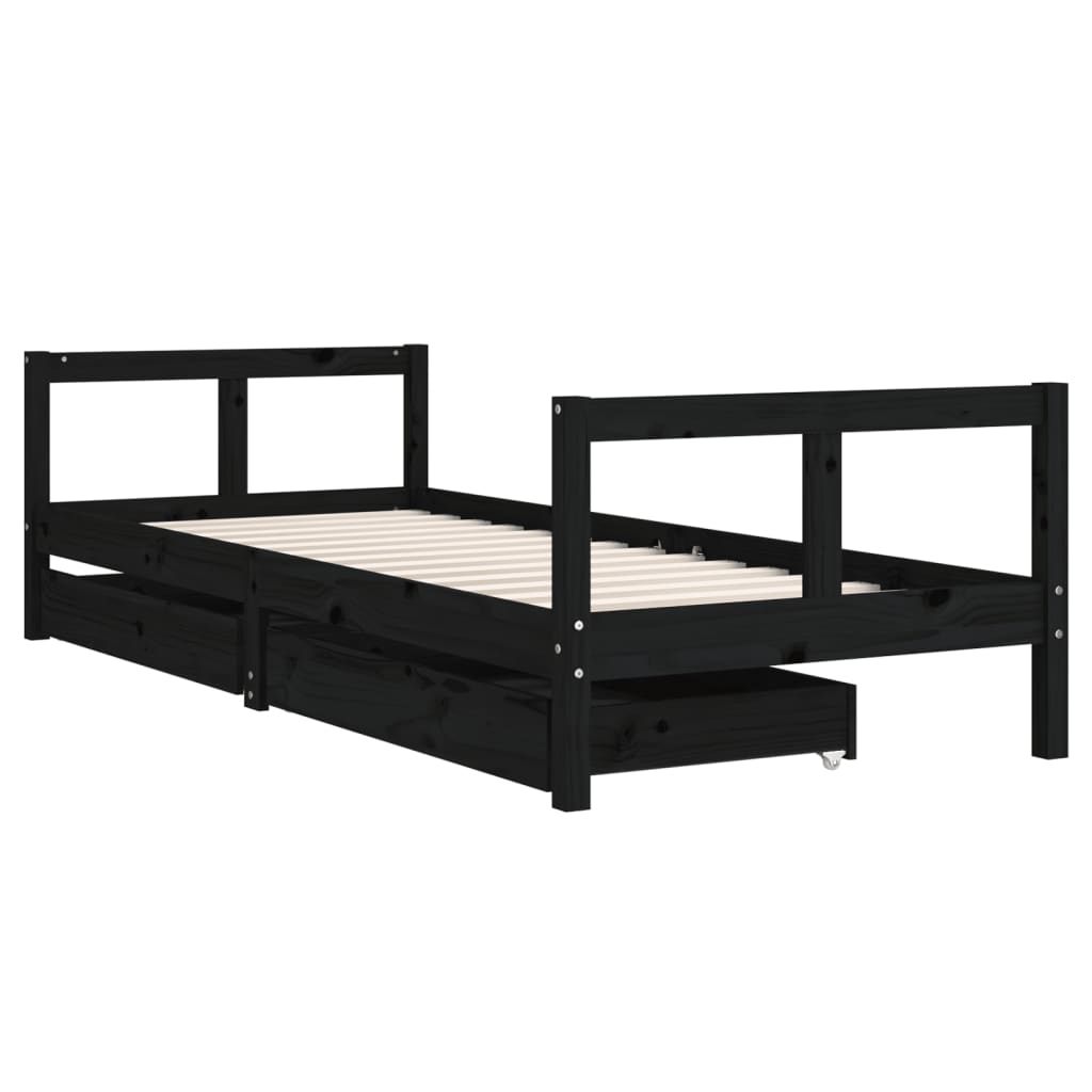 Kinderbedframe 80x200 cm massief grenenhout zwart is nu te koop bij PeponiXL, paradijselijk wonen!