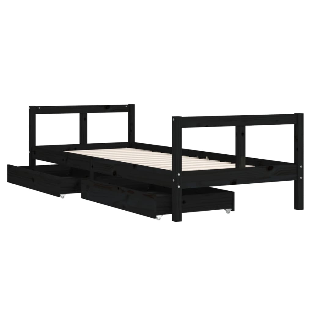 Kinderbedframe 80x200 cm massief grenenhout zwart is nu te koop bij PeponiXL, paradijselijk wonen!