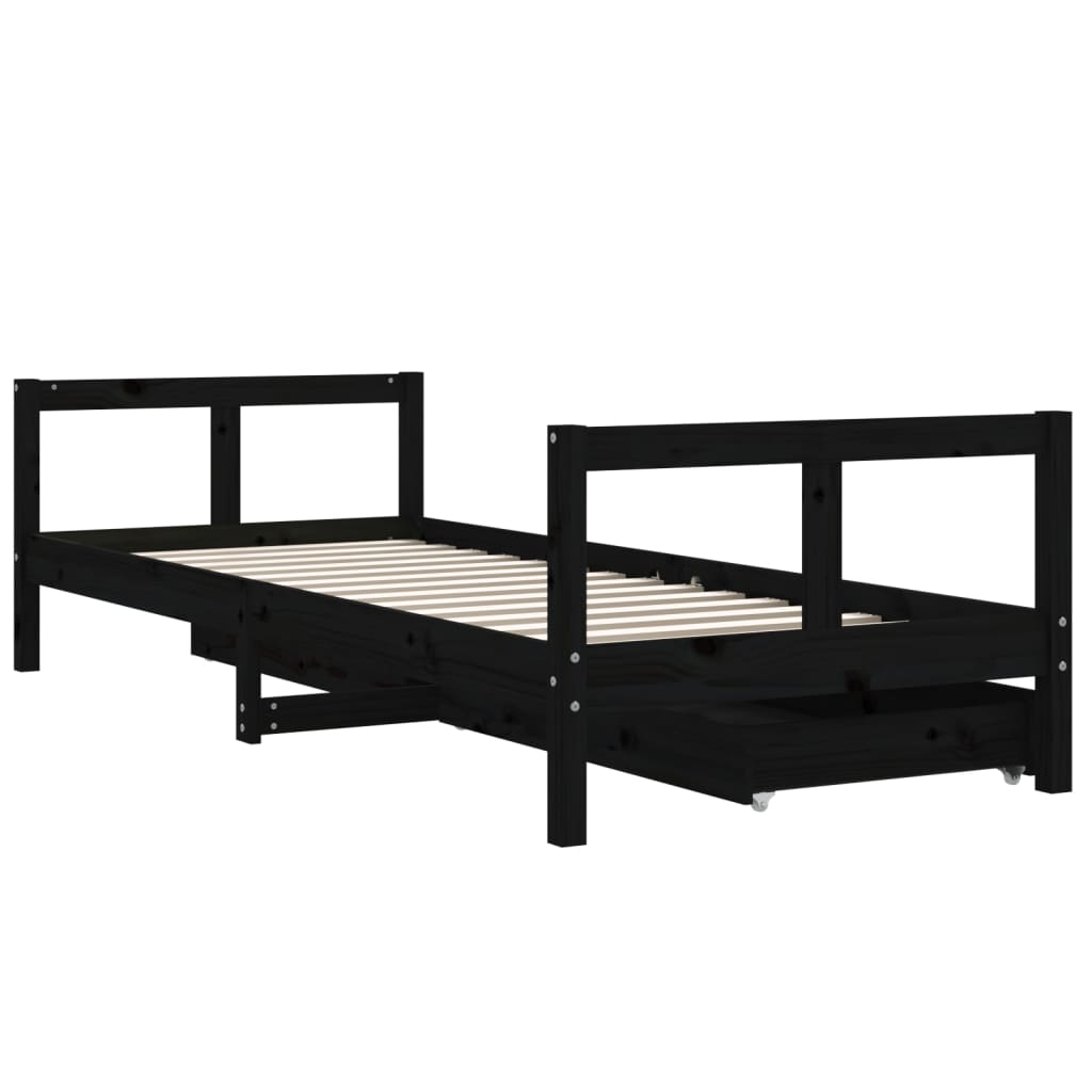 Kinderbedframe 80x200 cm massief grenenhout zwart is nu te koop bij PeponiXL, paradijselijk wonen!