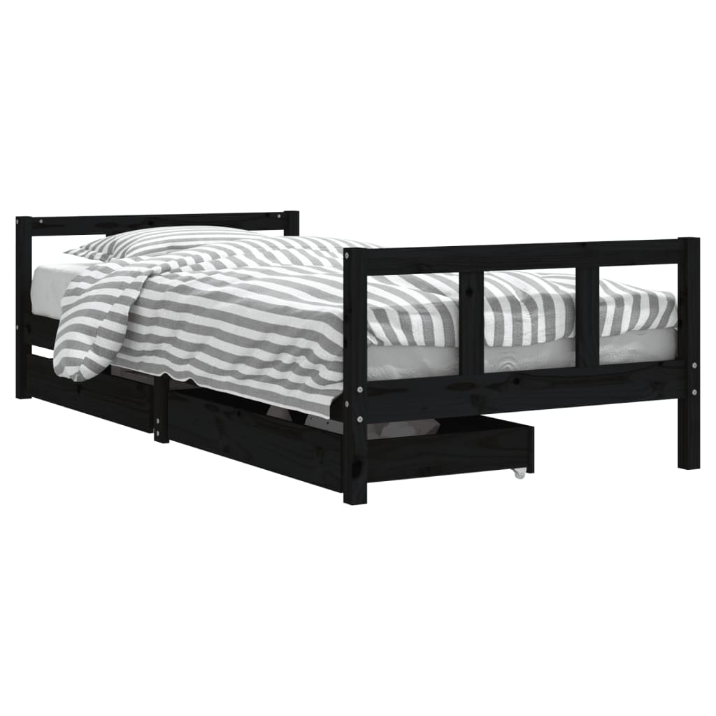 Kinderbedframe met lades 90x200 cm massief grenenhout zwart is nu te koop bij PeponiXL, paradijselijk wonen!