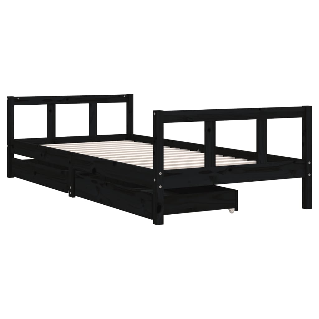 Kinderbedframe met lades 90x200 cm massief grenenhout zwart is nu te koop bij PeponiXL, paradijselijk wonen!