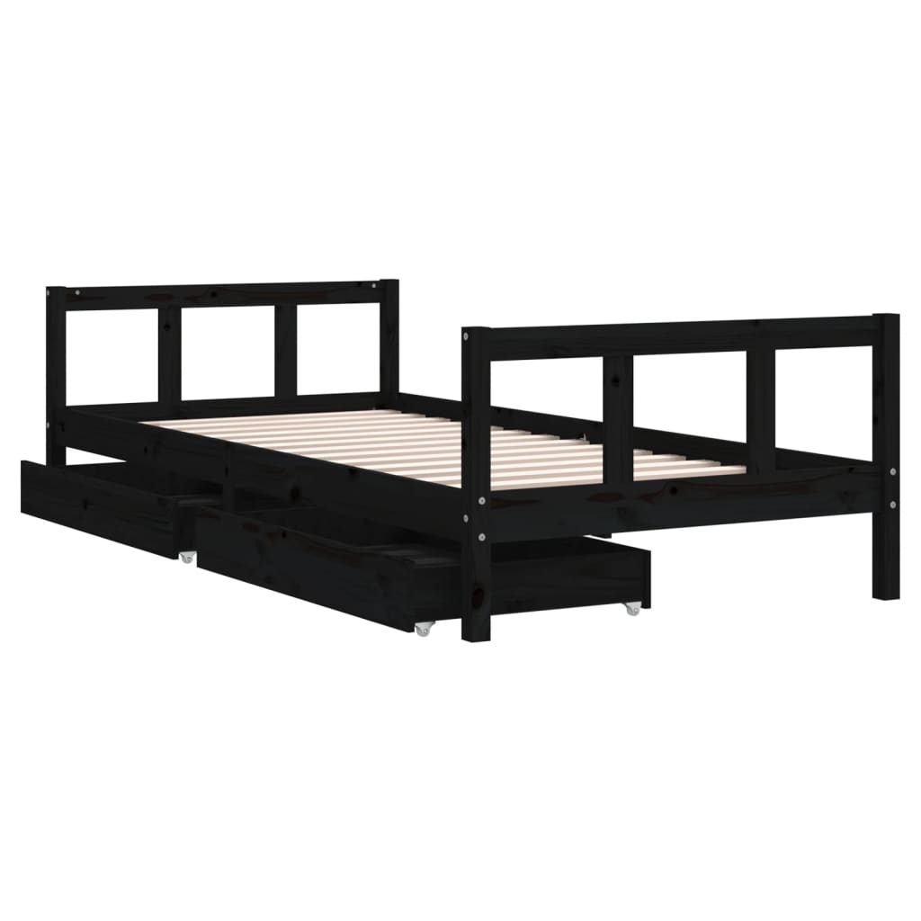 Kinderbedframe met lades 90x200 cm massief grenenhout zwart is nu te koop bij PeponiXL, paradijselijk wonen!