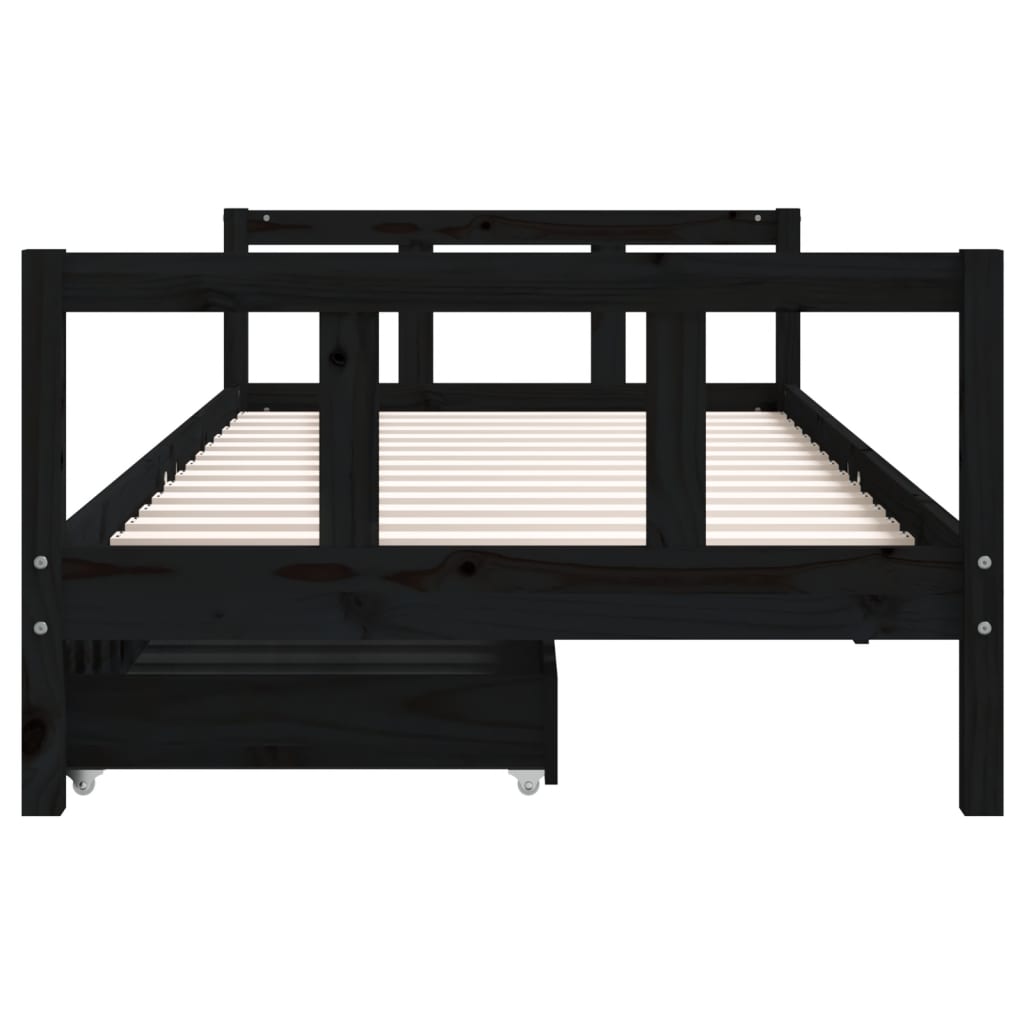 Kinderbedframe met lades 90x200 cm massief grenenhout zwart is nu te koop bij PeponiXL, paradijselijk wonen!