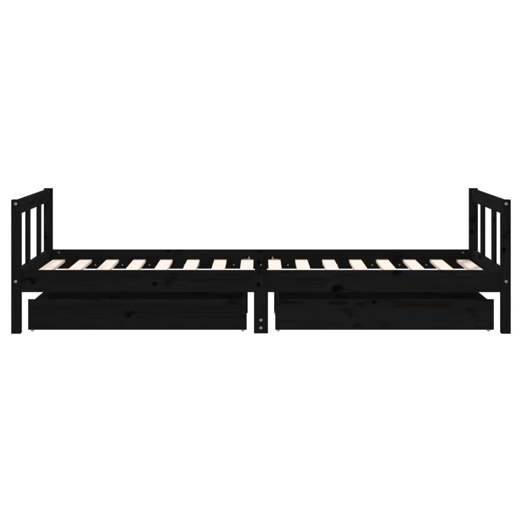 Kinderbedframe met lades 90x200 cm massief grenenhout zwart is nu te koop bij PeponiXL, paradijselijk wonen!