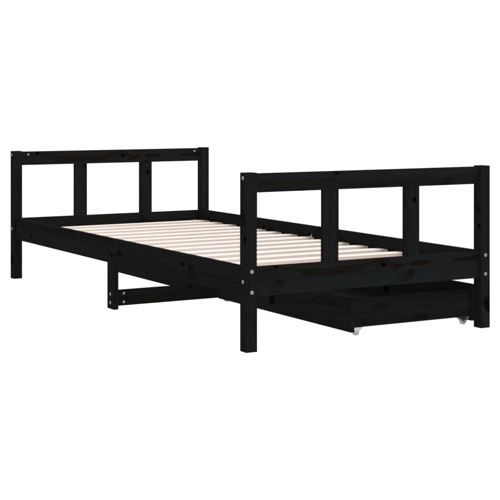 Kinderbedframe met lades 90x200 cm massief grenenhout zwart is nu te koop bij PeponiXL, paradijselijk wonen!
