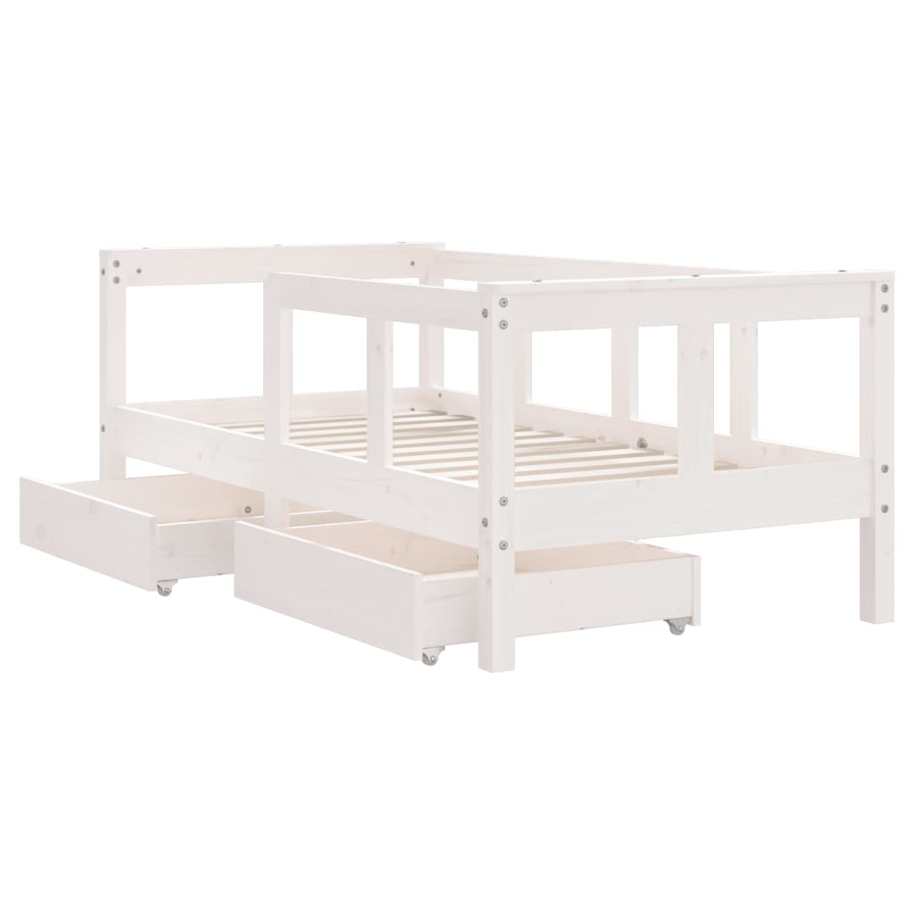 Kinderbedframe met lades 70x140 cm massief grenenhout wit is nu te koop bij PeponiXL, paradijselijk wonen!