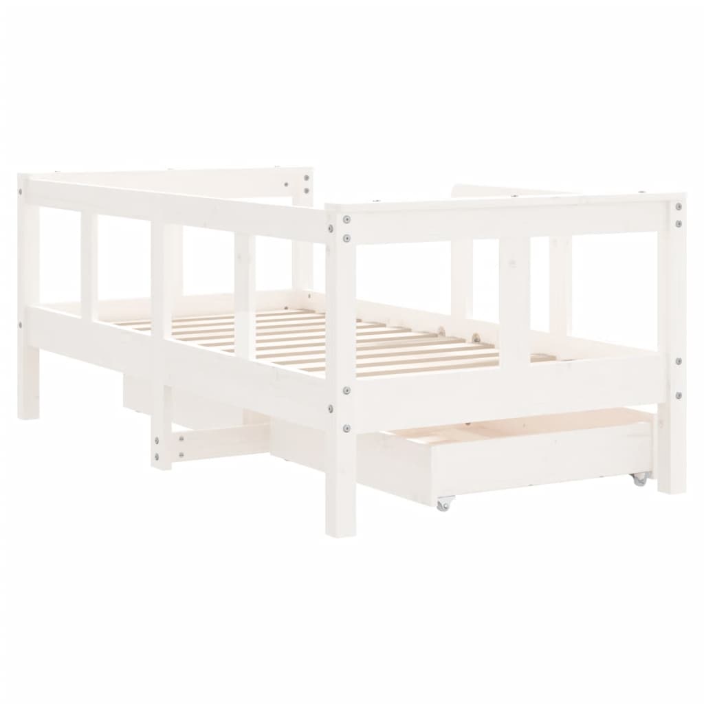 Kinderbedframe met lades 70x140 cm massief grenenhout wit is nu te koop bij PeponiXL, paradijselijk wonen!