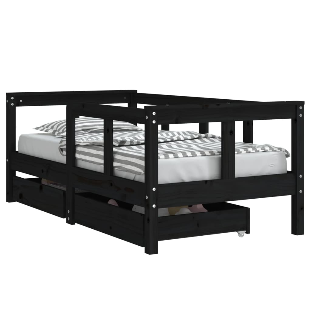 Kinderbedframe met lades 70x140 cm massief grenenhout zwart is nu te koop bij PeponiXL, paradijselijk wonen!