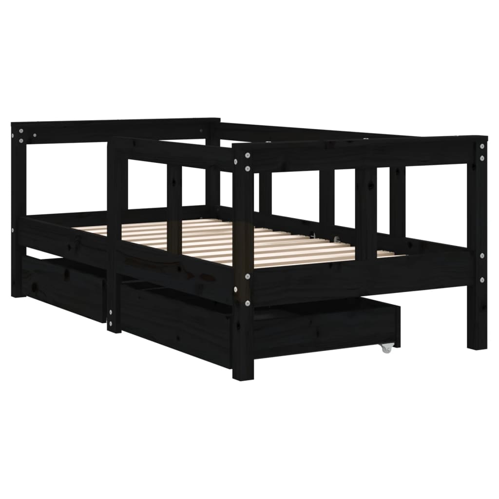 Kinderbedframe met lades 70x140 cm massief grenenhout zwart is nu te koop bij PeponiXL, paradijselijk wonen!