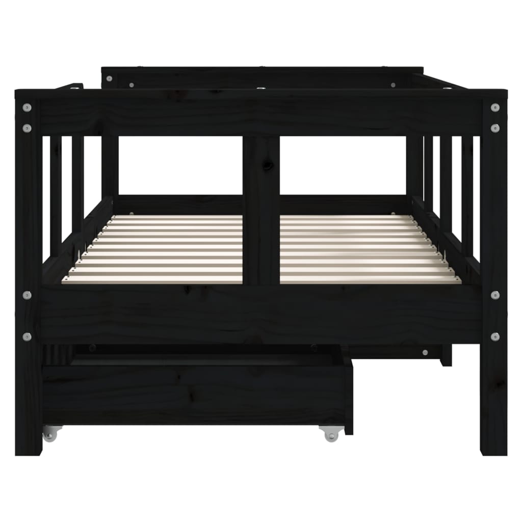 Kinderbedframe met lades 70x140 cm massief grenenhout zwart is nu te koop bij PeponiXL, paradijselijk wonen!