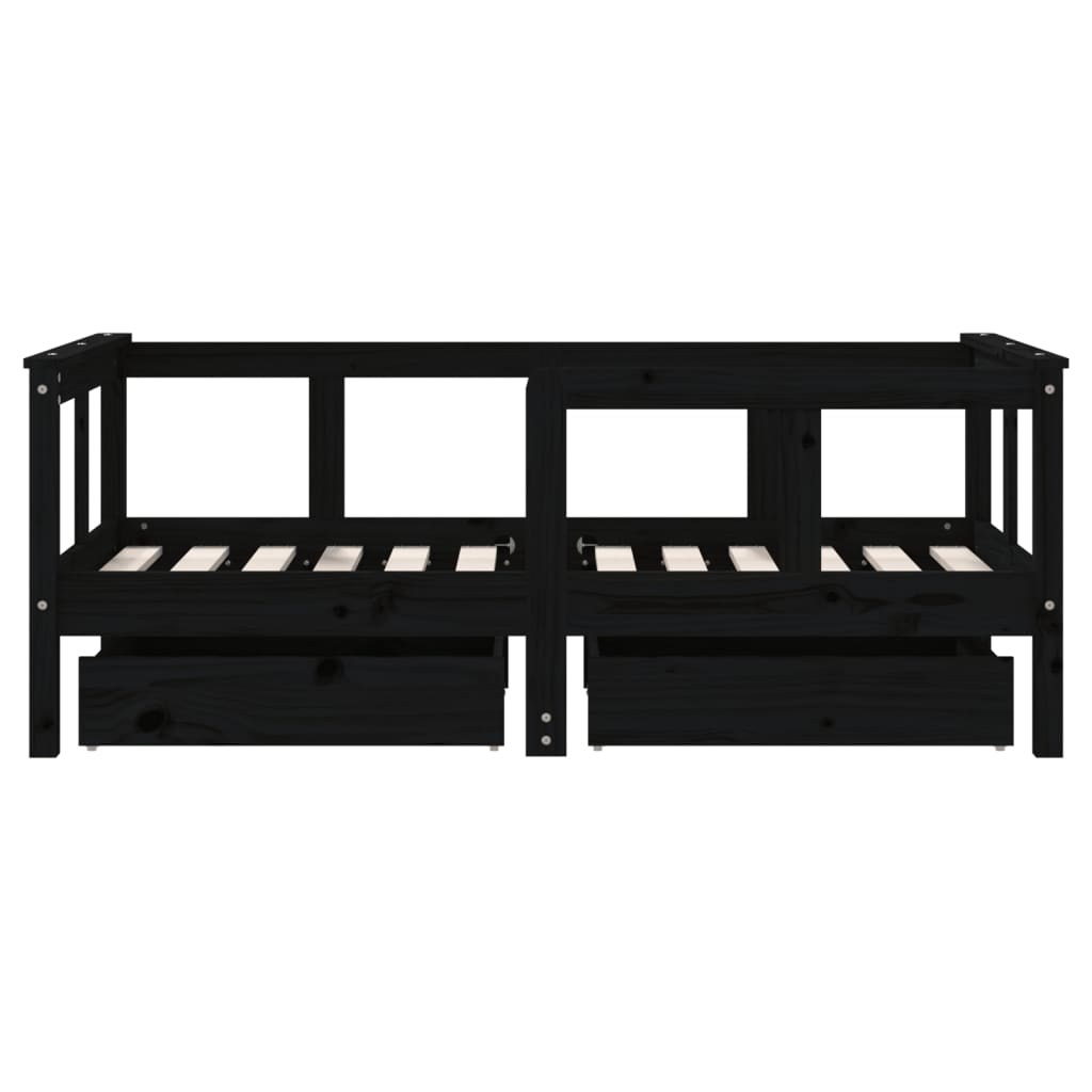 Kinderbedframe met lades 70x140 cm massief grenenhout zwart is nu te koop bij PeponiXL, paradijselijk wonen!