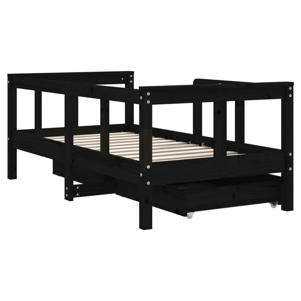 Kinderbedframe met lades 70x140 cm massief grenenhout zwart is nu te koop bij PeponiXL, paradijselijk wonen!