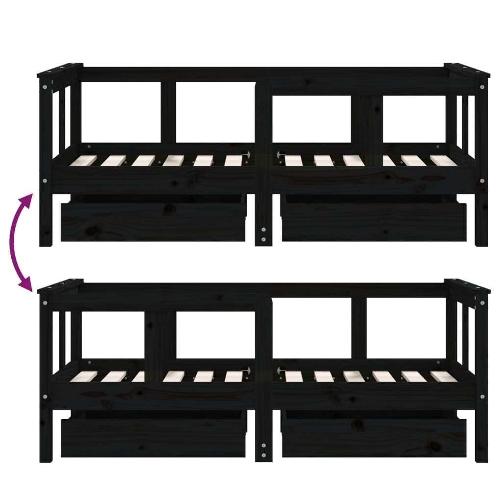 Kinderbedframe met lades 70x140 cm massief grenenhout zwart is nu te koop bij PeponiXL, paradijselijk wonen!