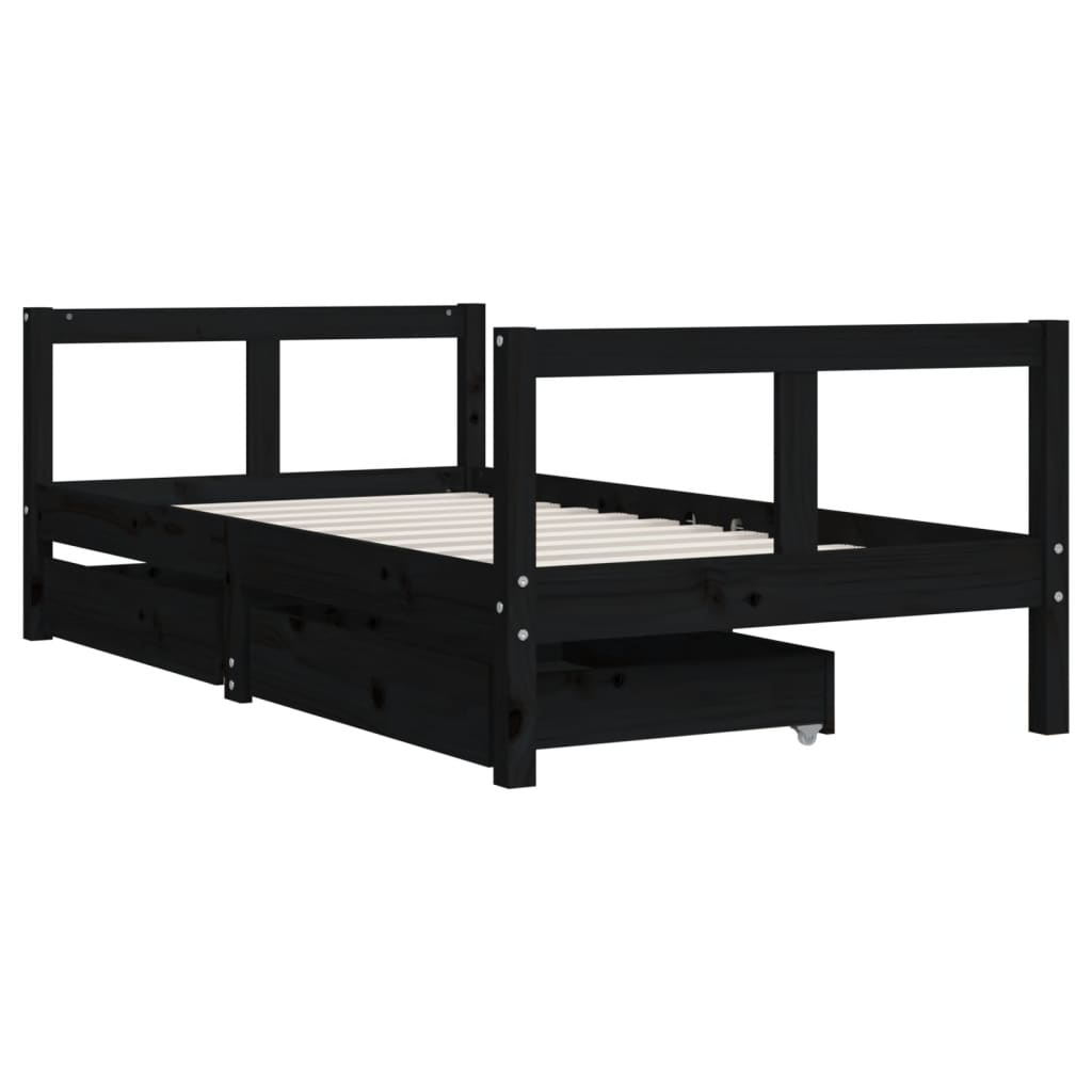 Kinderbedframe met lades 80x160 cm massief grenenhout zwart is nu te koop bij PeponiXL, paradijselijk wonen!