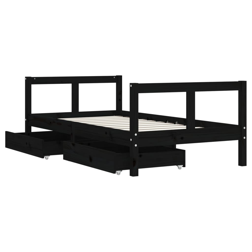 Kinderbedframe met lades 80x160 cm massief grenenhout zwart is nu te koop bij PeponiXL, paradijselijk wonen!