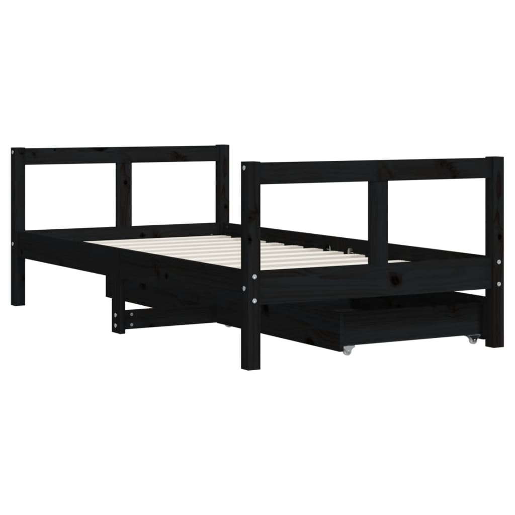 Kinderbedframe met lades 80x160 cm massief grenenhout zwart is nu te koop bij PeponiXL, paradijselijk wonen!