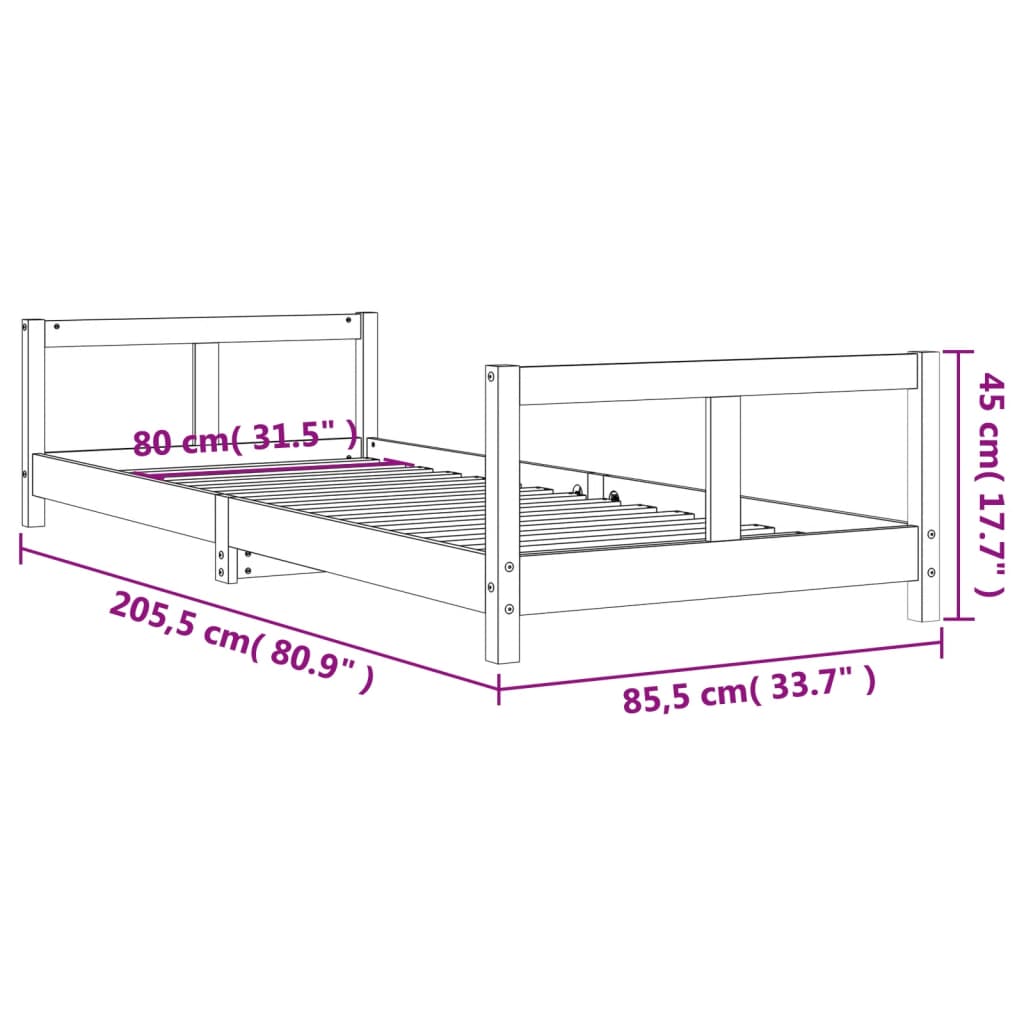 Kinderbedframe 80x200 cm massief grenenhout zwart is nu te koop bij PeponiXL, paradijselijk wonen!