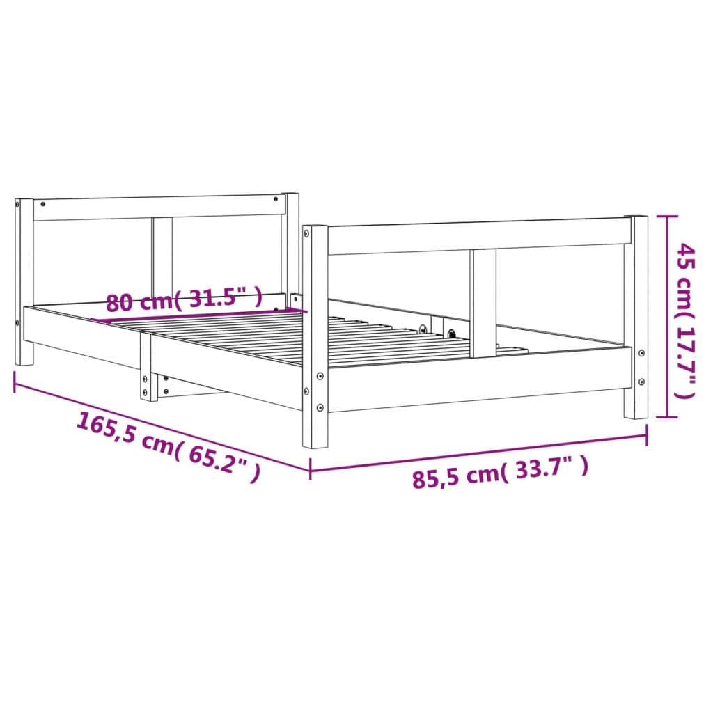 Kinderbedframe 80x160 cm massief grenenhout zwart is nu te koop bij PeponiXL, paradijselijk wonen!