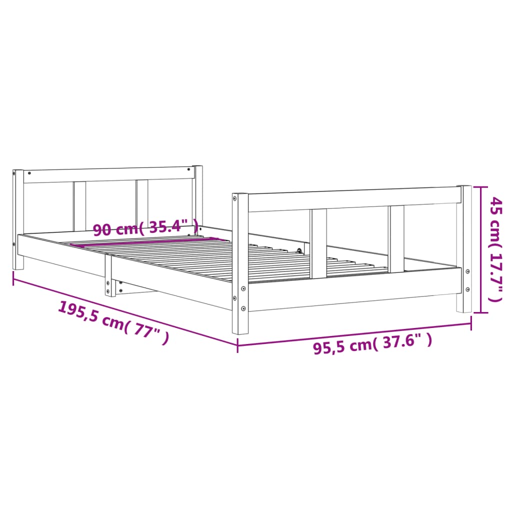 Kinderbedframe 90x190 cm massief grenenhout zwart is nu te koop bij PeponiXL, paradijselijk wonen!