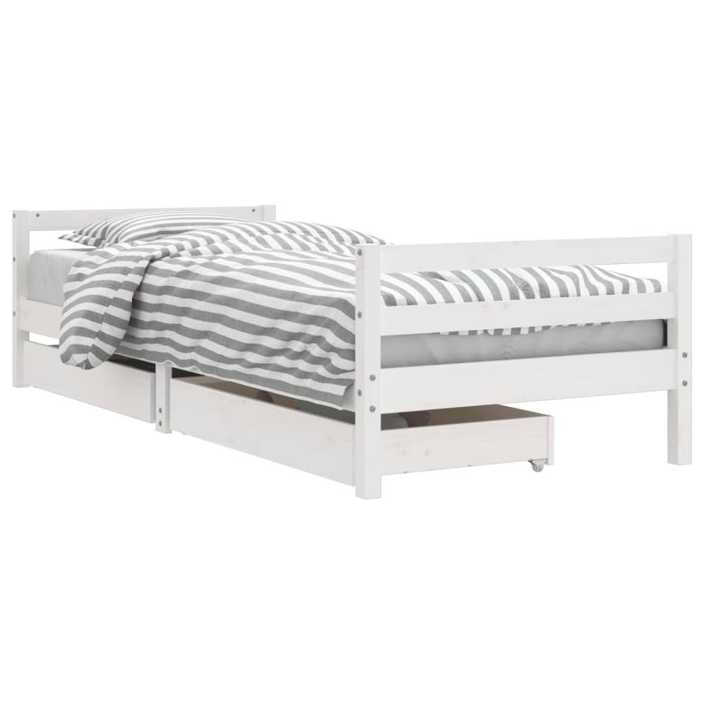 Kinderbedframe met lades 80x200 cm massief grenenhout wit is nu te koop bij PeponiXL, paradijselijk wonen!