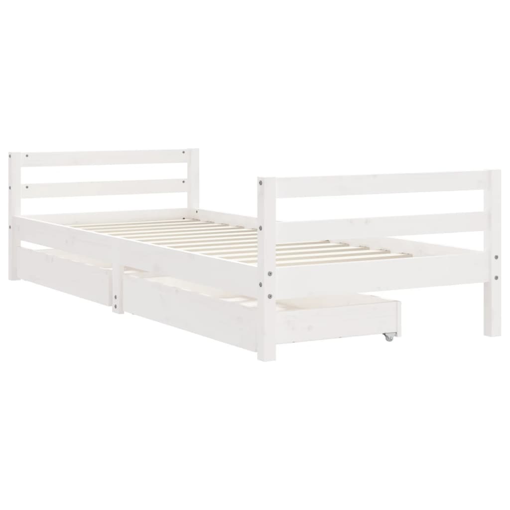 Kinderbedframe met lades 80x200 cm massief grenenhout wit is nu te koop bij PeponiXL, paradijselijk wonen!