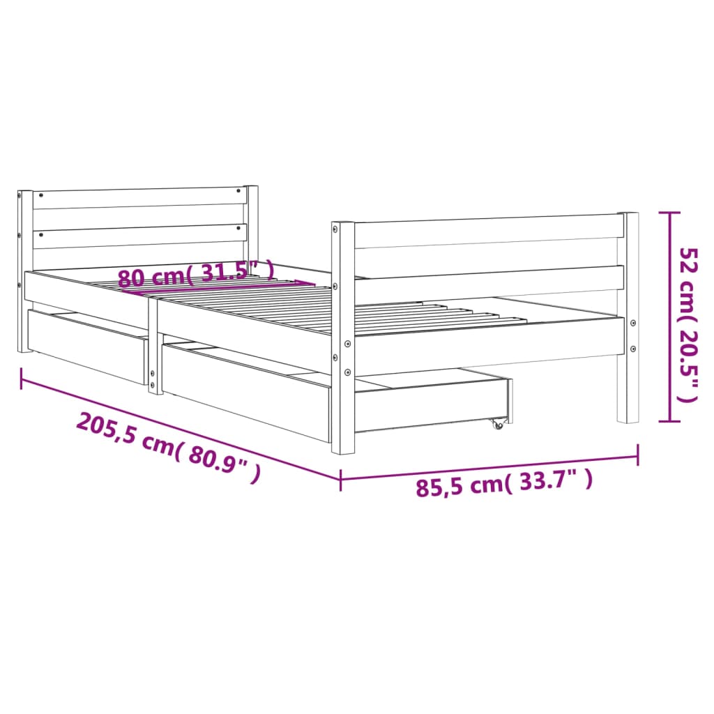 Kinderbedframe met lades 80x200 cm massief grenenhout wit is nu te koop bij PeponiXL, paradijselijk wonen!