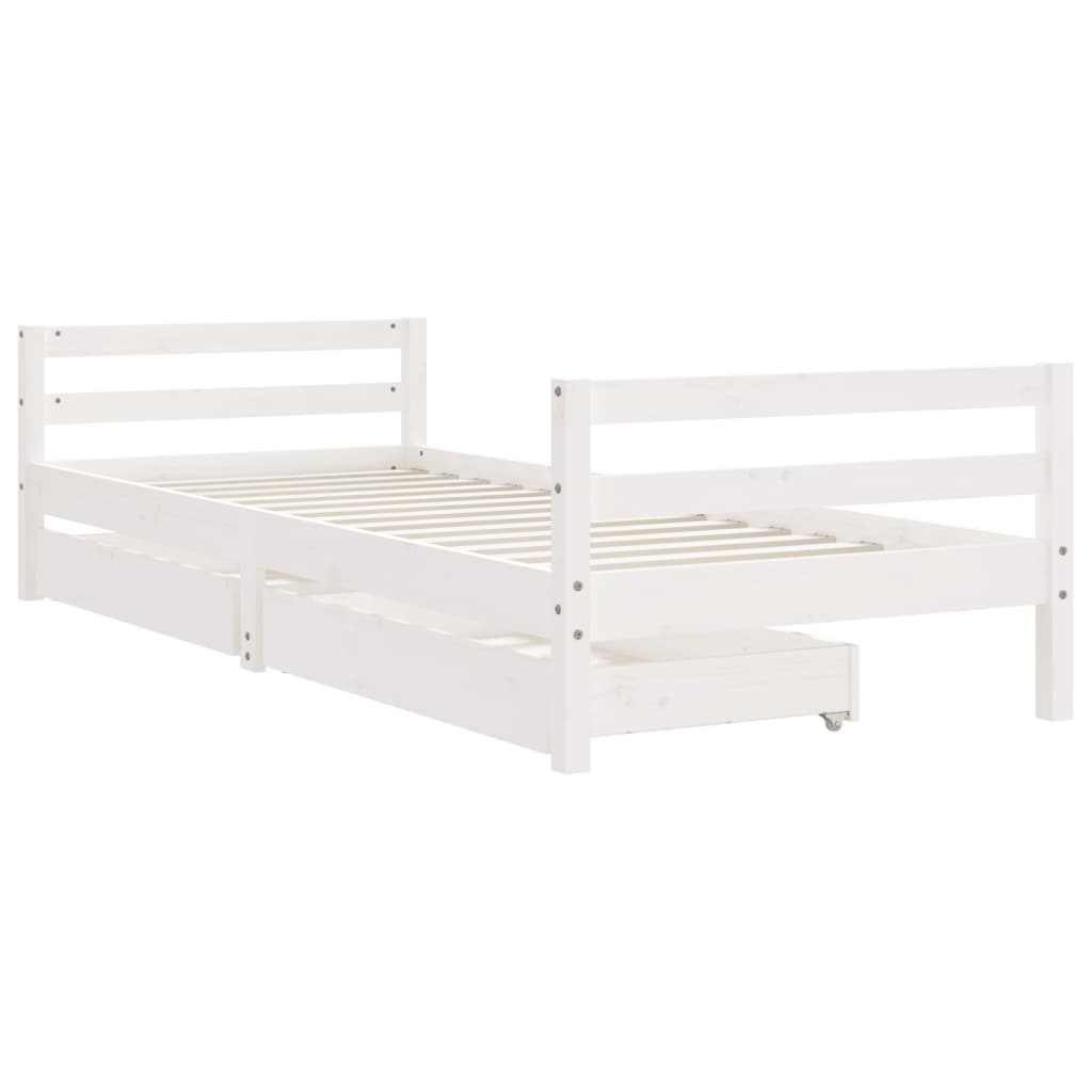 Kinderbedframe met lades 90x200 cm massief grenenhout wit is nu te koop bij PeponiXL, paradijselijk wonen!