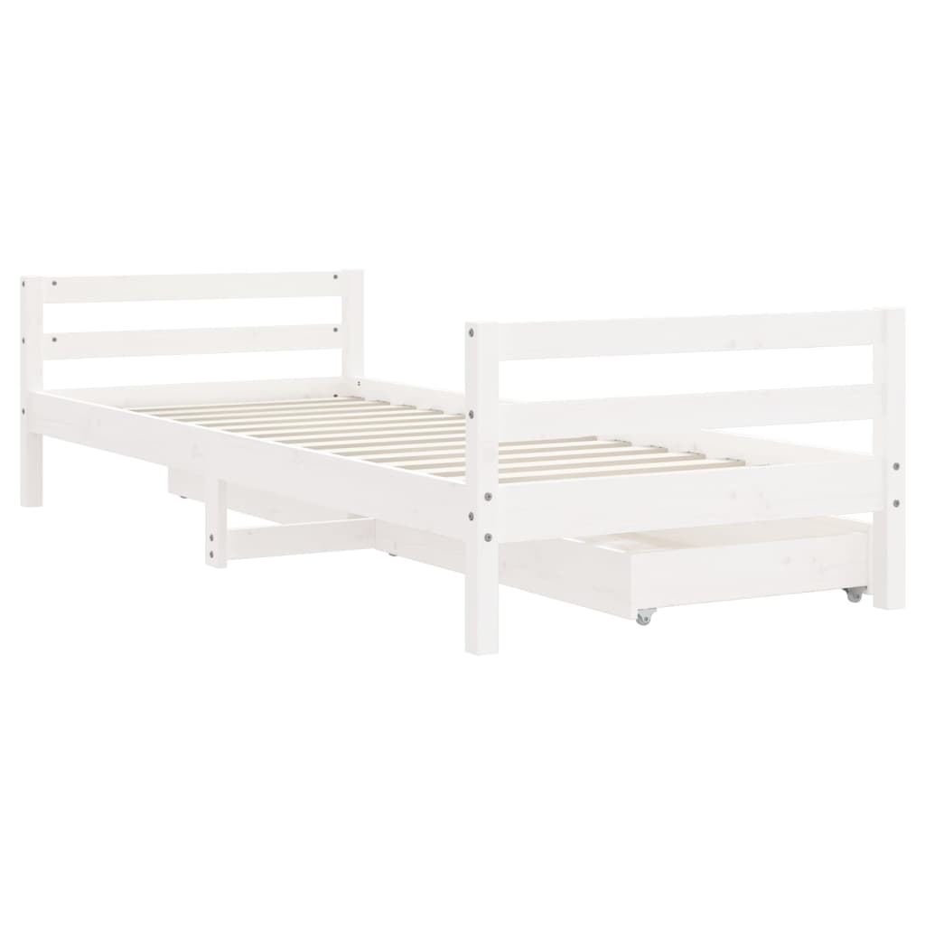 Kinderbedframe met lades 90x200 cm massief grenenhout wit is nu te koop bij PeponiXL, paradijselijk wonen!