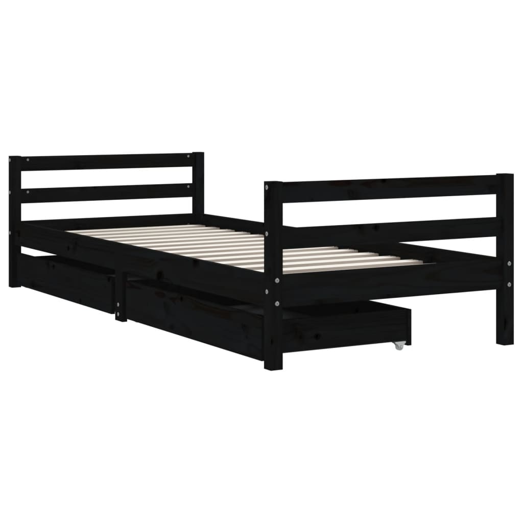 Kinderbedframe met lades 90x200 cm massief grenenhout zwart is nu te koop bij PeponiXL, paradijselijk wonen!