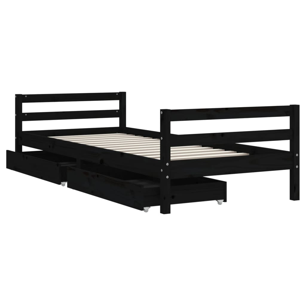 Kinderbedframe met lades 90x200 cm massief grenenhout zwart is nu te koop bij PeponiXL, paradijselijk wonen!