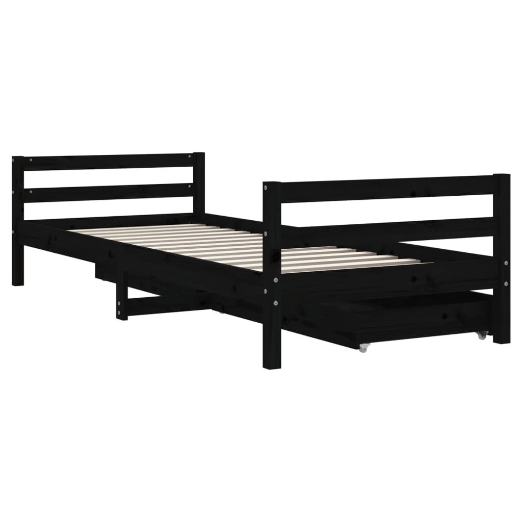 Kinderbedframe met lades 90x200 cm massief grenenhout zwart is nu te koop bij PeponiXL, paradijselijk wonen!