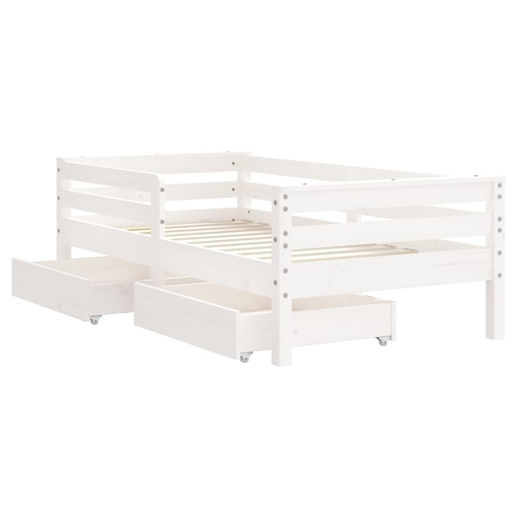 Kinderbedframe met lades 70x140 cm massief grenenhout wit is nu te koop bij PeponiXL, paradijselijk wonen!