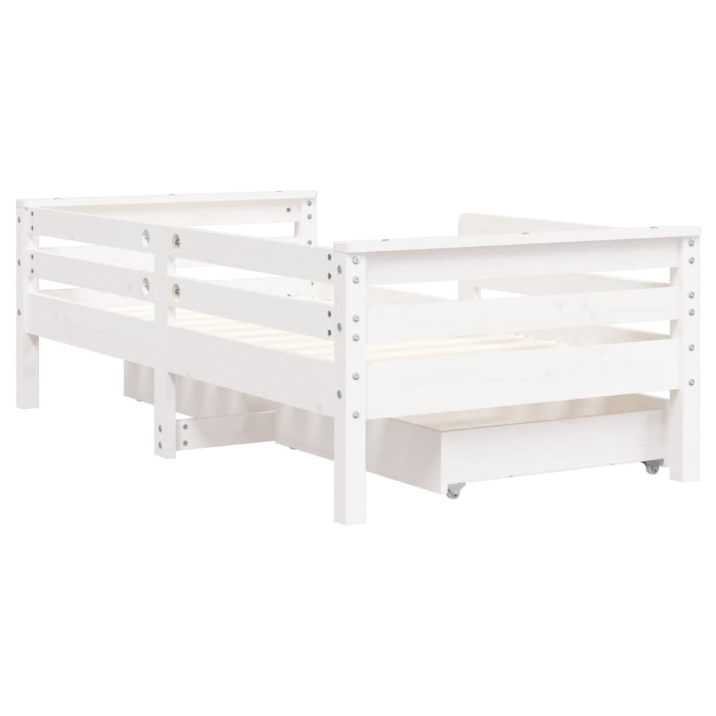 Kinderbedframe met lades 70x140 cm massief grenenhout wit is nu te koop bij PeponiXL, paradijselijk wonen!