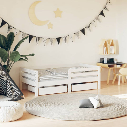Kinderbedframe met lades 70x140 cm massief grenenhout wit is nu te koop bij PeponiXL, paradijselijk wonen!