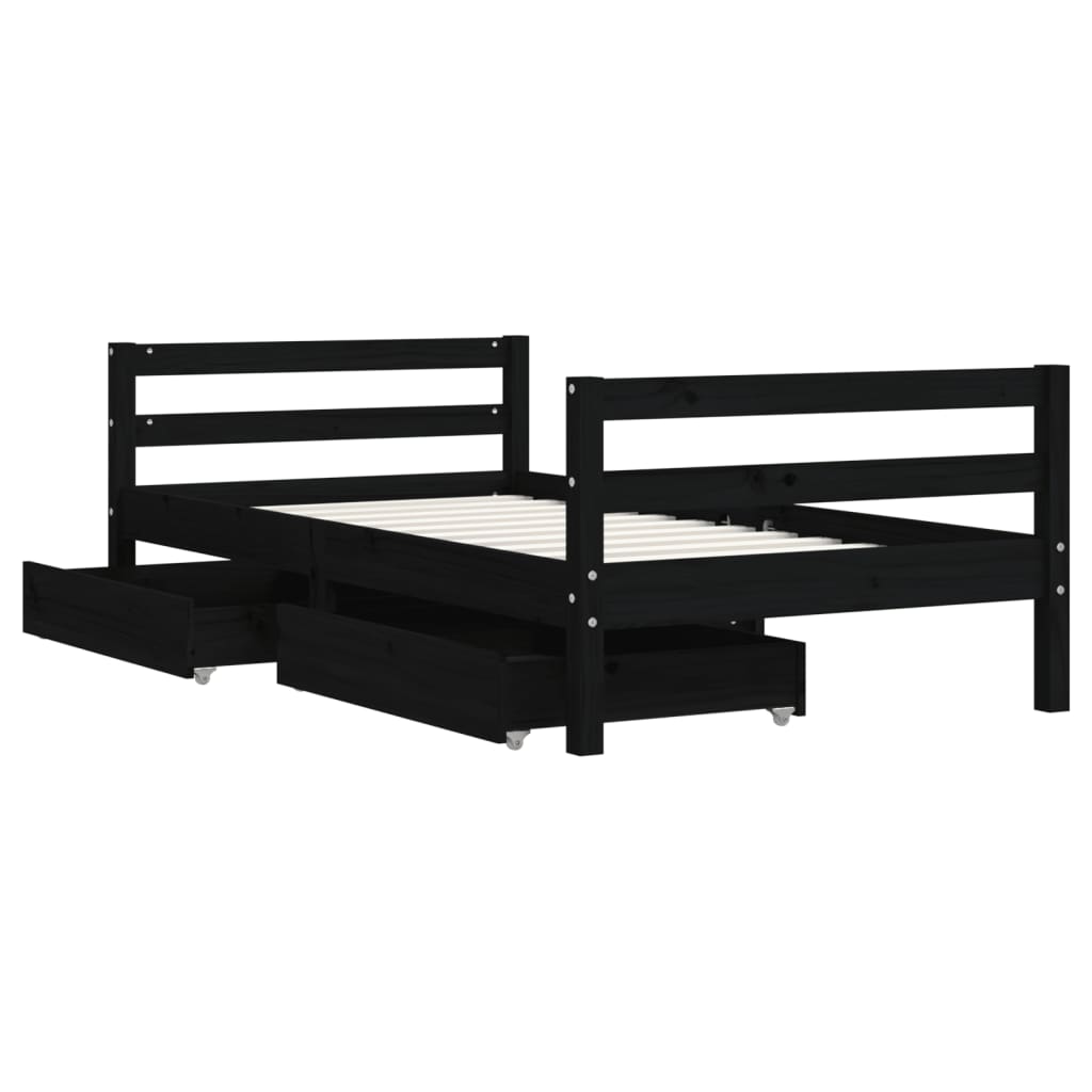 Kinderbedframe met lades 80x160 cm massief grenenhout zwart is nu te koop bij PeponiXL, paradijselijk wonen!