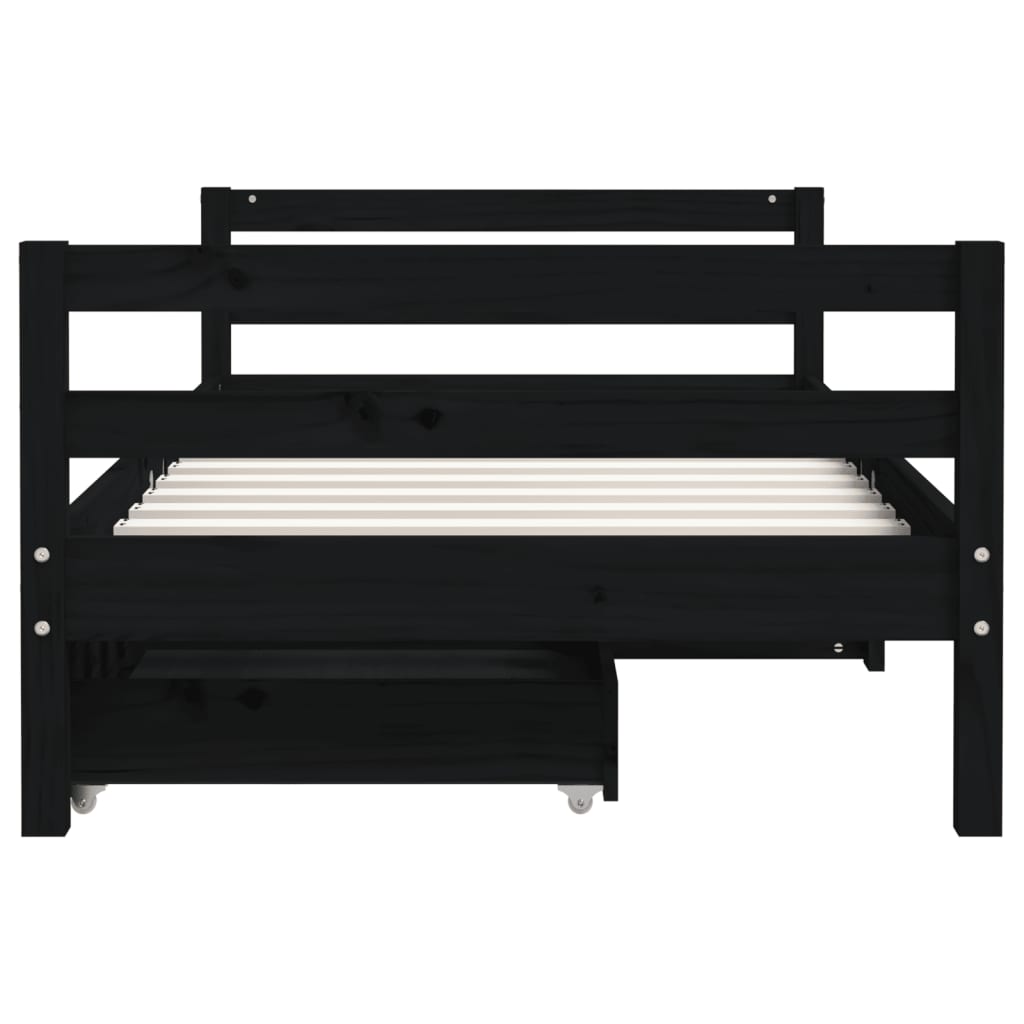 Kinderbedframe met lades 80x160 cm massief grenenhout zwart is nu te koop bij PeponiXL, paradijselijk wonen!