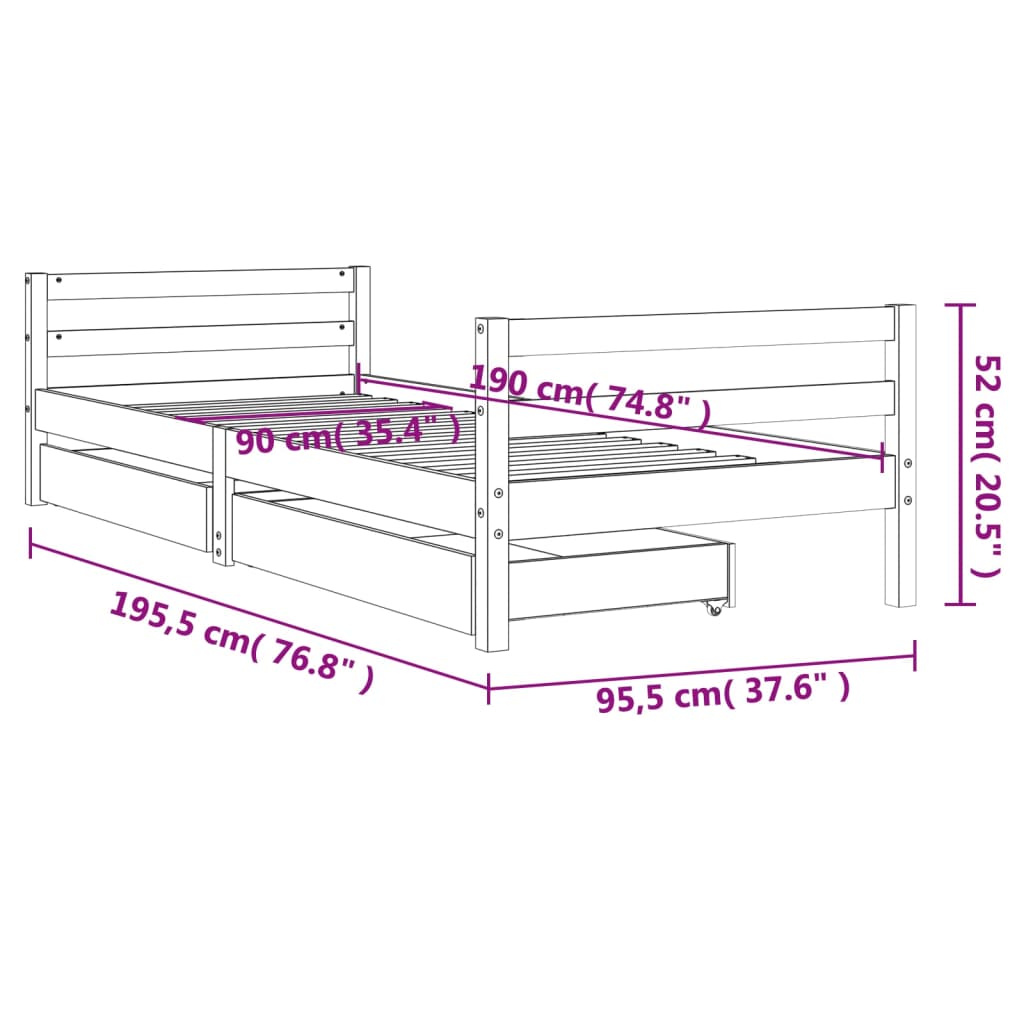 Kinderbedframe met lades 90x190 cm massief grenenhout is nu te koop bij PeponiXL, paradijselijk wonen!