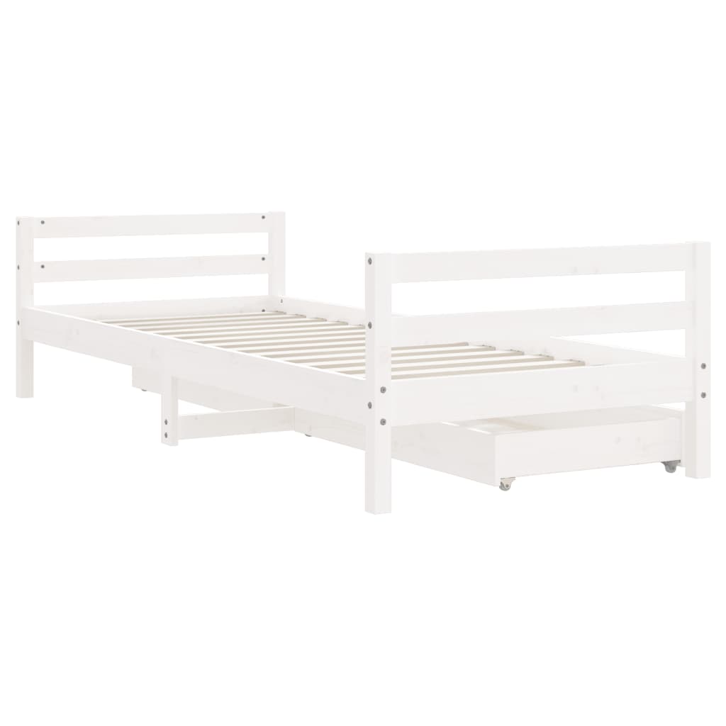 Kinderbedframe met lades 90x190 cm massief grenenhout wit is nu te koop bij PeponiXL, paradijselijk wonen!