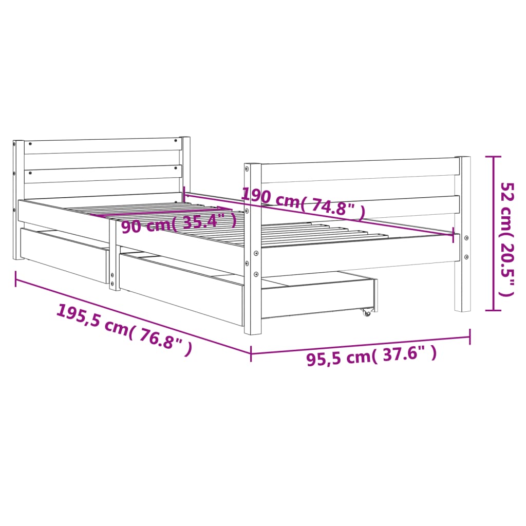 Kinderbedframe met lades 90x190 cm massief grenenhout wit is nu te koop bij PeponiXL, paradijselijk wonen!