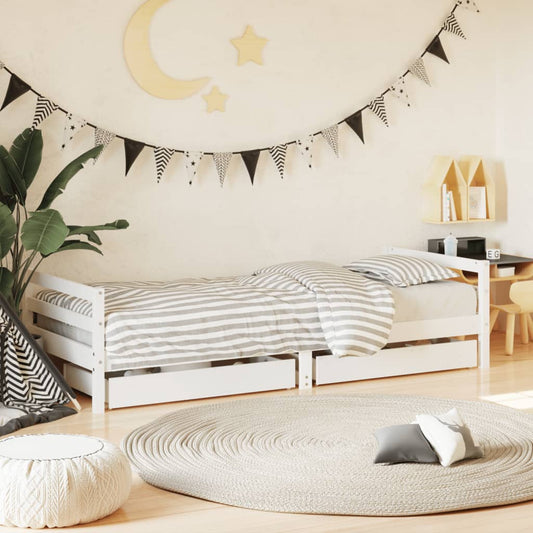 Kinderbedframe met lades 90x190 cm massief grenenhout wit is nu te koop bij PeponiXL, paradijselijk wonen!