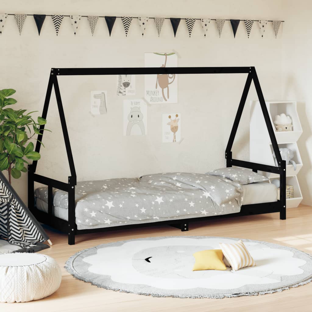 Kinderbedframe 80x200 cm massief grenenhout zwart is nu te koop bij PeponiXL, paradijselijk wonen!