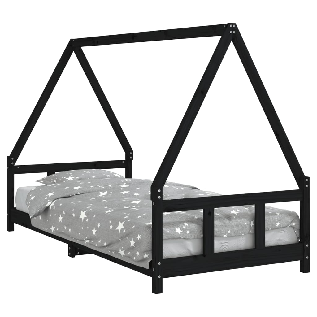 Kinderbedframe 90x200 cm massief grenenhout zwart is nu te koop bij PeponiXL, paradijselijk wonen!