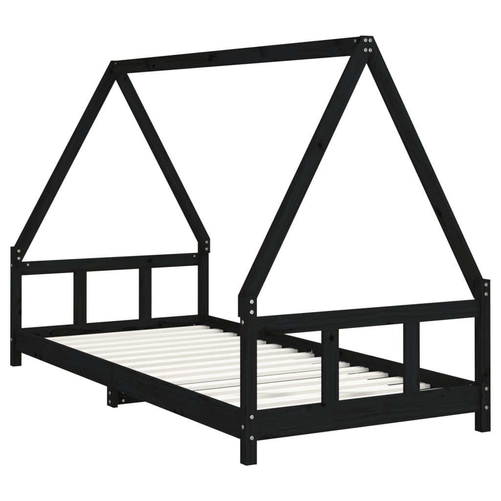 Kinderbedframe 90x200 cm massief grenenhout zwart is nu te koop bij PeponiXL, paradijselijk wonen!