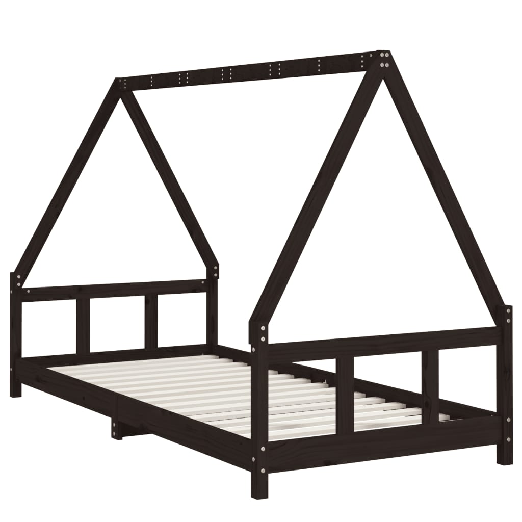 Kinderbedframe 90x200 cm massief grenenhout zwart is nu te koop bij PeponiXL, paradijselijk wonen!