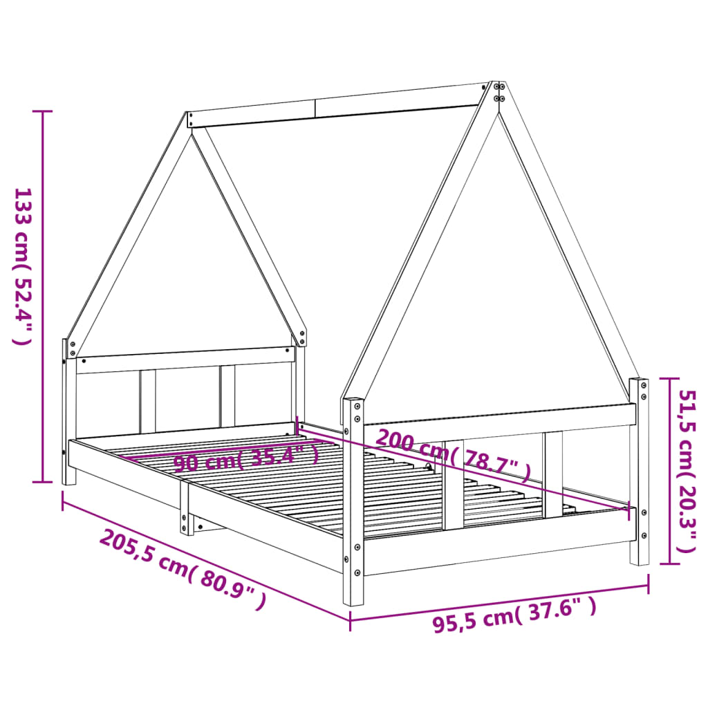 Kinderbedframe 90x200 cm massief grenenhout zwart is nu te koop bij PeponiXL, paradijselijk wonen!