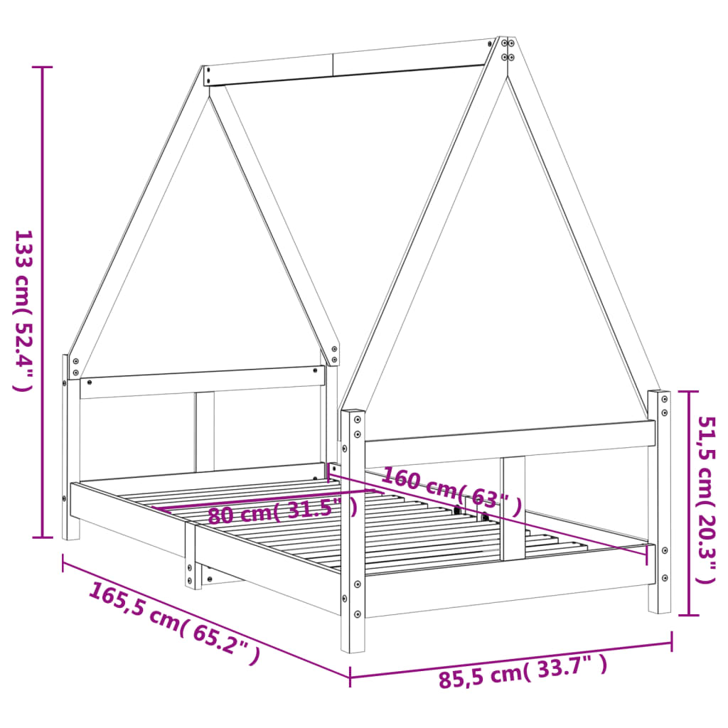 Kinderbedframe 80x160 cm massief grenenhout wit is nu te koop bij PeponiXL, paradijselijk wonen!